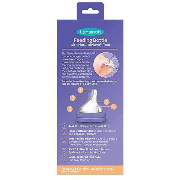 Lansinoh Feeding Bottle 160ml with NaturalWave Teat white purple packaging