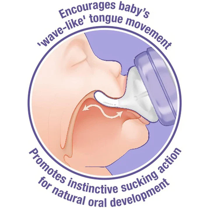 Lansinoh purple 160ml feeding bottle with wave-like teat design
