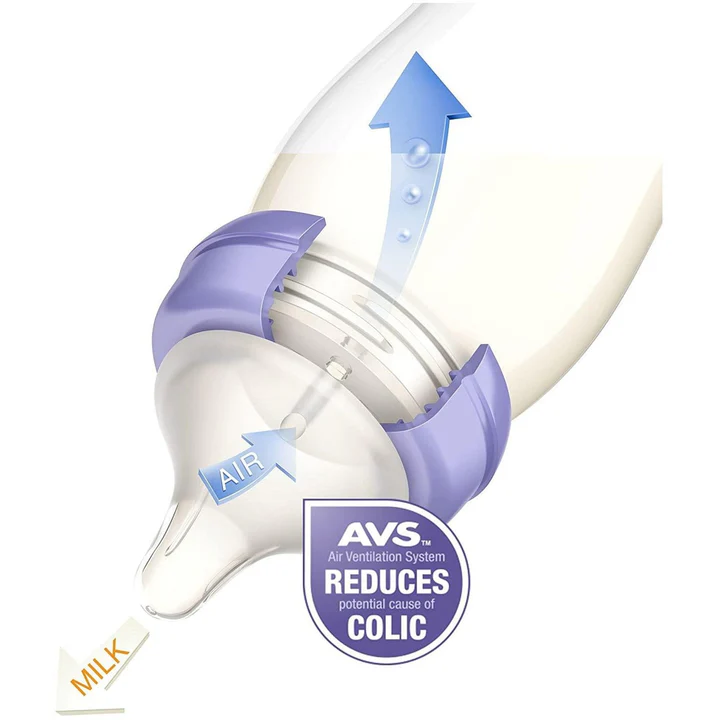 Lansinoh 160ml white feeding bottle with purple air ventilation system