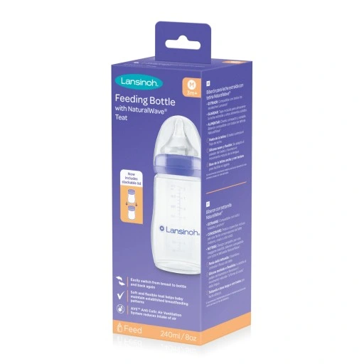 Lansinoh Feeding Bottle 240ml white with purple teat natural wave