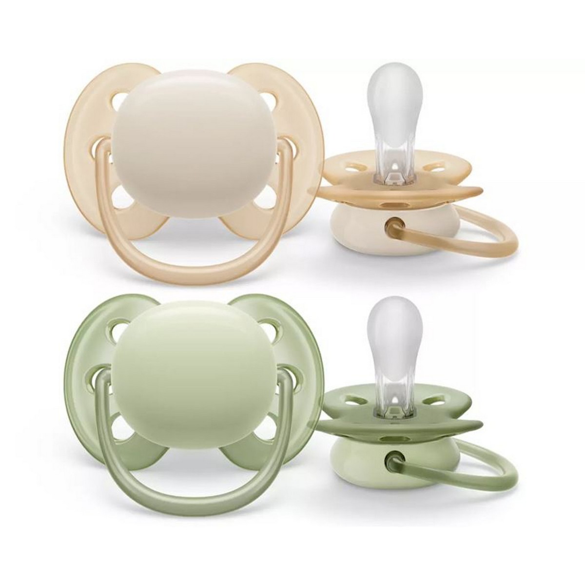 Philips Avent Ultra Soft soothers 0-6 months, two pack, cream and green