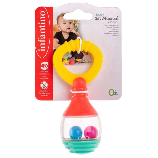 Infantino Baby's 1st Musical Maraca with yellow ring and coloured beads