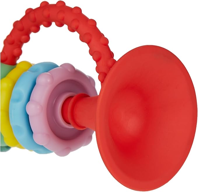 Infantino red musical trumpet baby toy with teething textures and handle