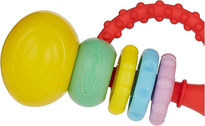 Infantino Musical Trumpet with yellow bulb, teething rings and red textured handle