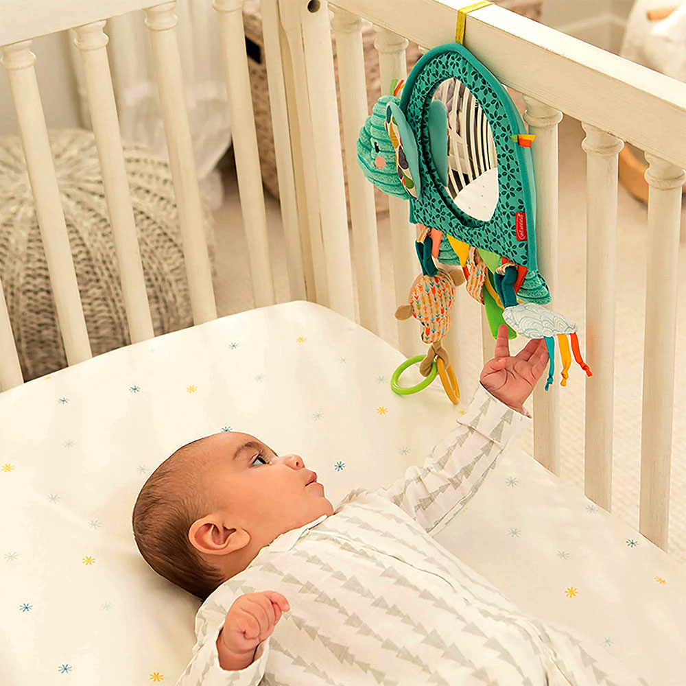 Infantino 3-in-1 turquoise elephant activity mirror with hanging toys and textures