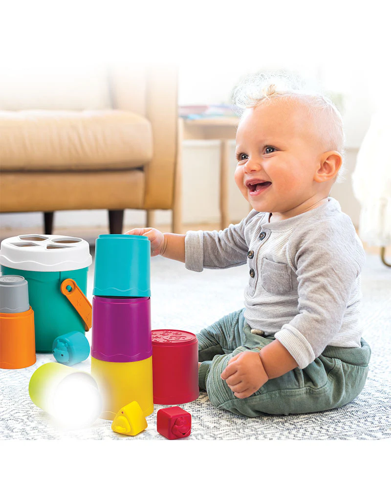 INFANTINO Shape Sorting Stack'n Nest Buckets multicoloured stacking toy with shapes