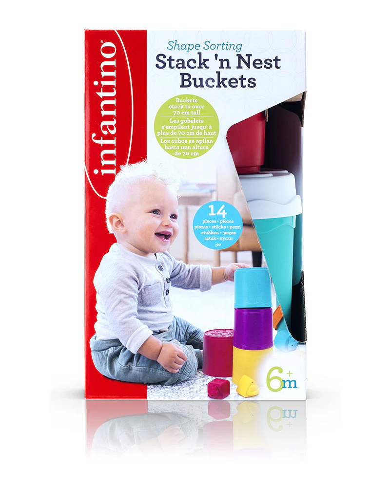 Infantino Shape Sorting Stack'n Nest Buckets, 14 pieces, multicoloured