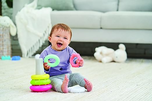 Infantino Rock N Stack Rings pink stacking toy for babies six months plus