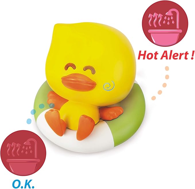 Infantino yellow bath duck temperature tester with colour-changing base for water safety