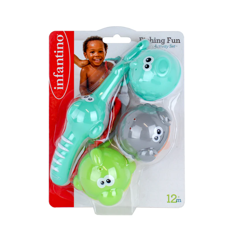 Infantino Fishing Fun Activity Set with turquoise rod and three coloured fish toys