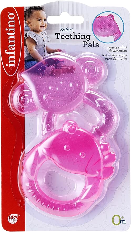 Infantino Safari Teething Pals pink animal-shaped water teething toys set