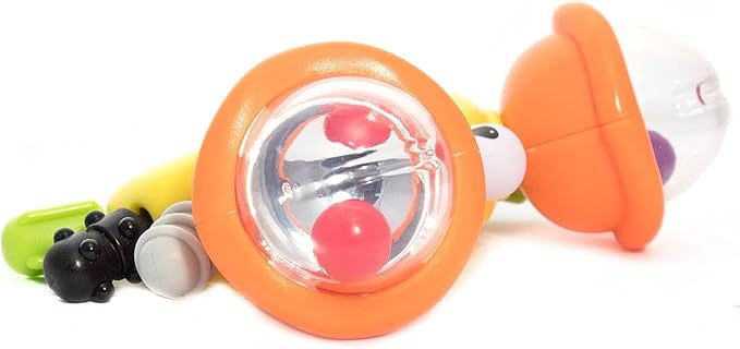 Infantino orange sand crab rattle and teether toy with rolling beads