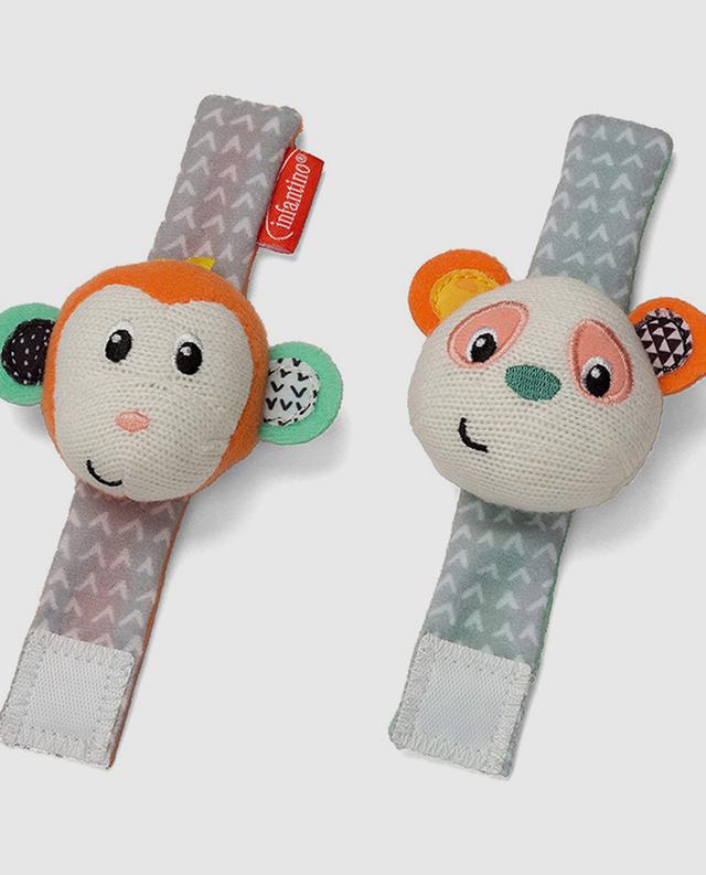Infantino wrist rattles monkey and panda soft toy pair for infants