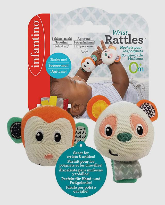 Infantino Wrist Rattles Monkey and Panda set for newborns and infants