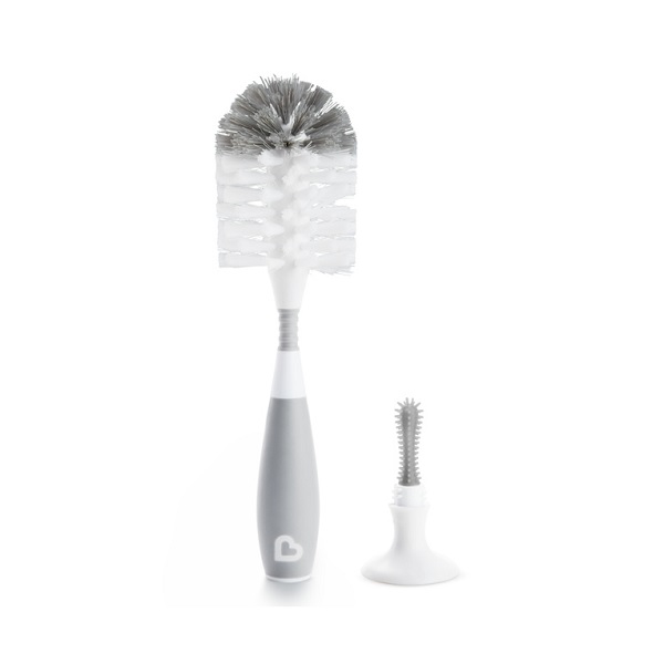 Munchkin grey and white bristle bottle brush with suction cup base