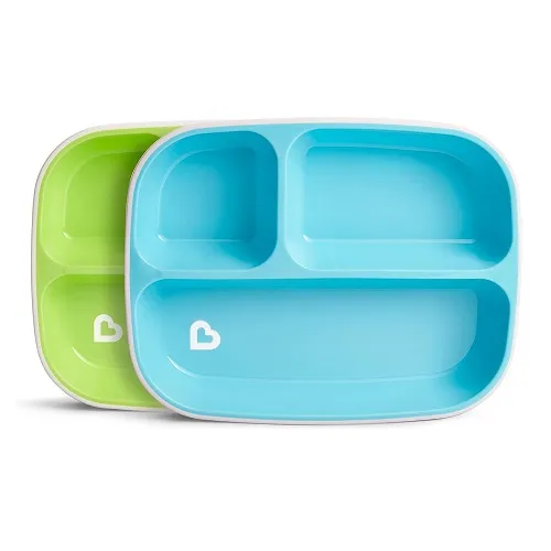 Munchkin divided plate set blue and green with compartments