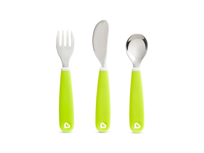 Munchkin Splash Toddler cutlery set three-piece green fork knife spoon