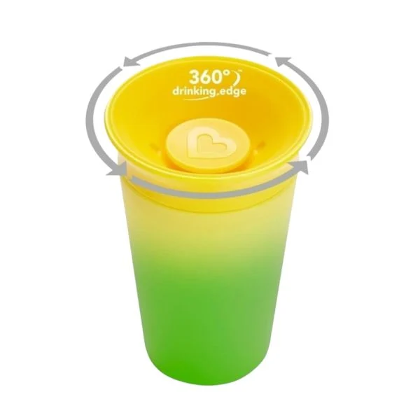 Munchkin Miracle 360 Trainer Cup yellow to green colour-changing design