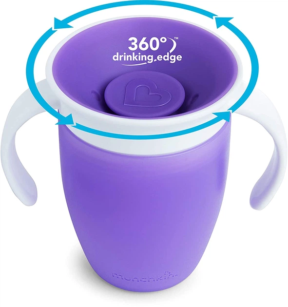 Munchkin Miracle 360 Degree Trainer Cup, 7oz, purple with handles and lid