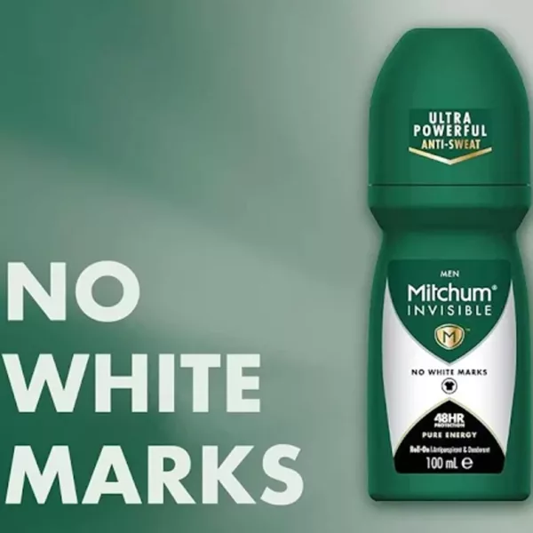 Mitchum Invisible Men 48HR green roll on anti-perspirant deodorant 100ml bottle