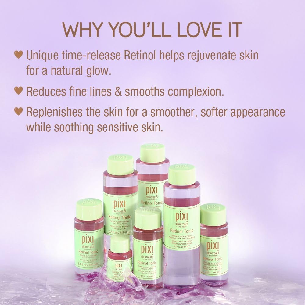PIXI Retinol Tonic 250ml facial toner with green cap and purple liquid