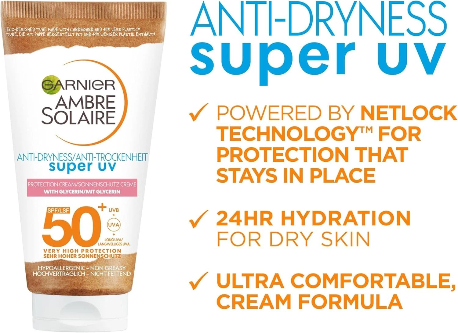 Garnier Ambre Solaire SPF 50+ Anti Dryness sun cream moisturiser 50ml tube