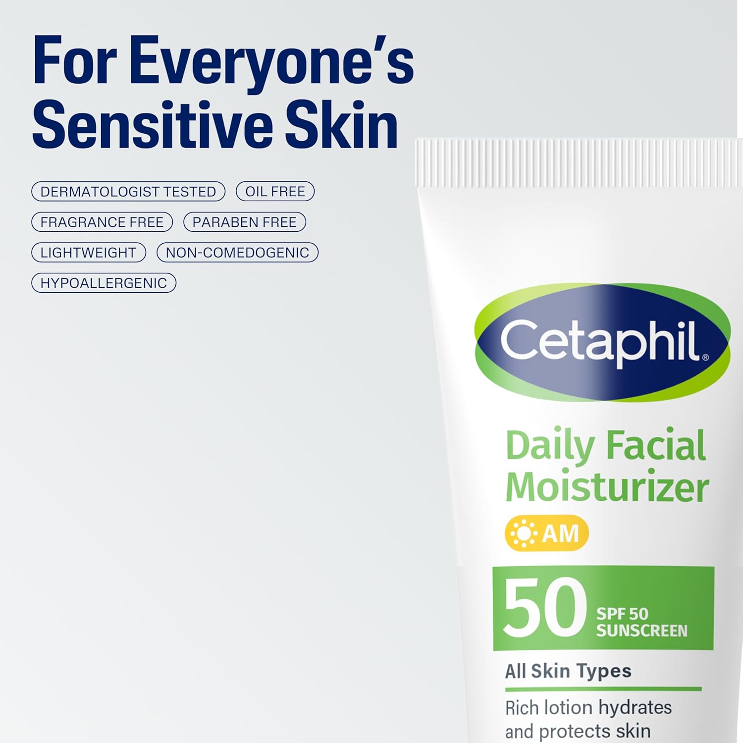 Cetaphil Daily Facial Moisturiser SPF 50 sunscreen 50g tube for sensitive skin